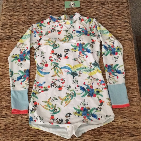 Funny Girl swimsuit/rash guard. NWT. Bright color flowers. Long sleeved. Size S - Picture 1 of 8